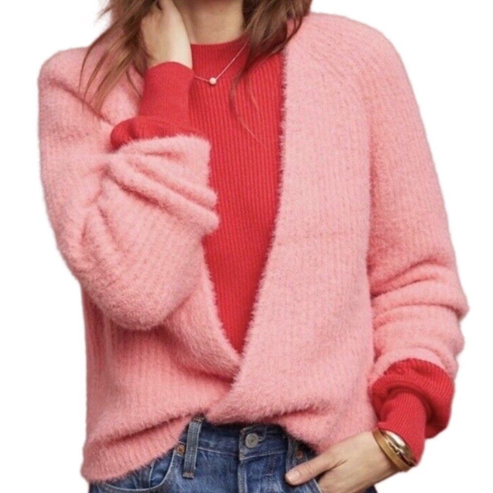 Anthropologie Sleeping On Snow Eyelash Cardigan in Northbound Pink